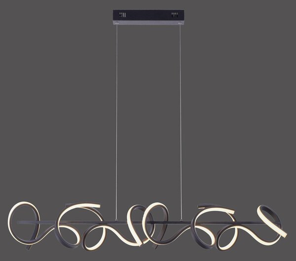 JUST LIGHT. GmbH Závěsné světlo Curls LED, černé, kovové, délka 99 cm, stmívatelné, stmívatelný, Černá, Obývací pokoj / jídelna, kov, Moderní