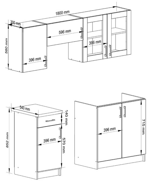 Rovná kuchyňská linka 180 cm TRIVORA - dub sonoma / bílá