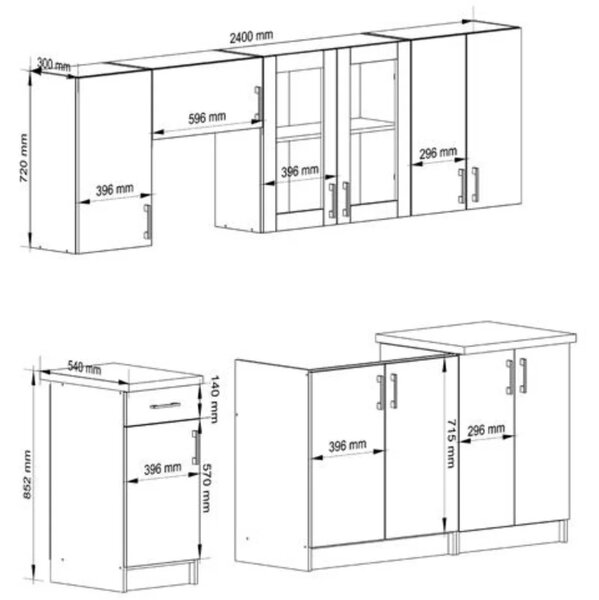 Kuchyňská linka do paneláku 240 cm TRIVORA - dub sonoma / bílá