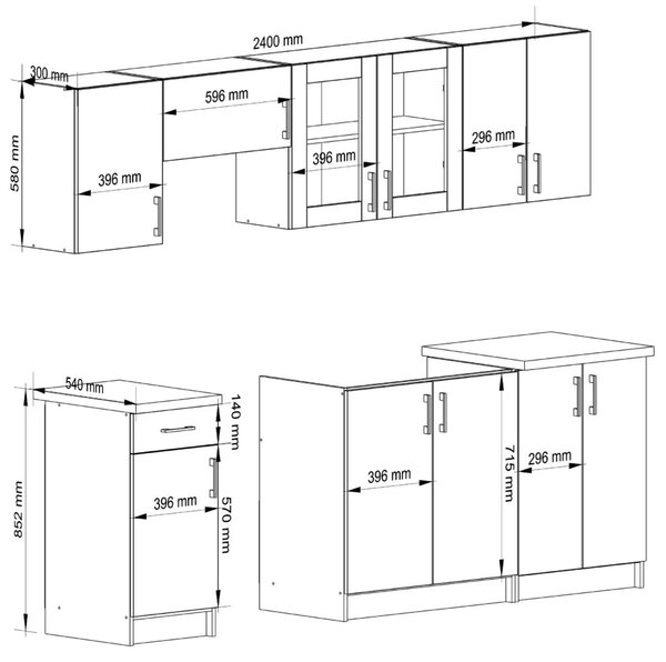 Rovná kuchyňská linka 240 cm TRIVORA - dub sonoma / bílá