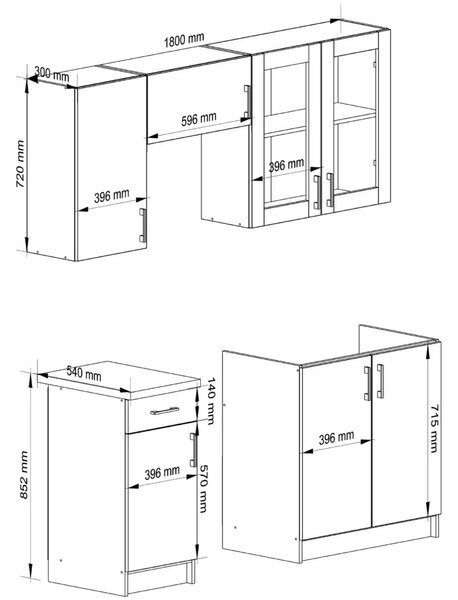 Kuchyňská linka do paneláku 180 cm TRIVORA - dub sonoma / bílá