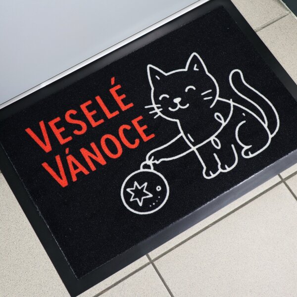 Mercury Flooring, Rohožka Veselé Vánoce s kočkou 40x60 cm, 40x60, černá