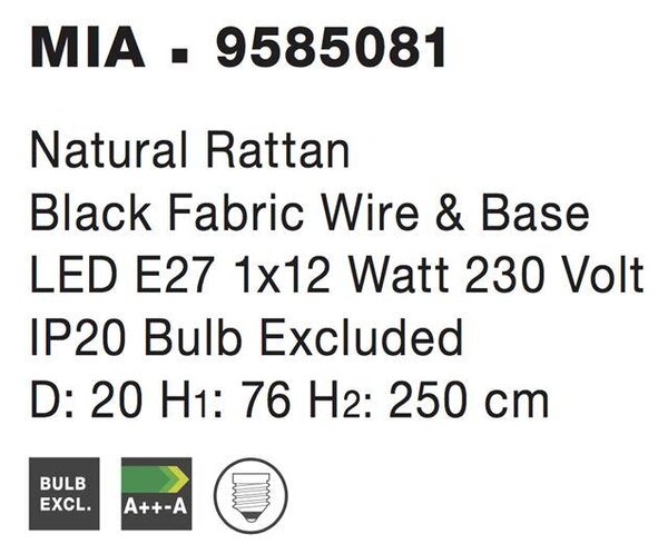 Nova Luce Závěsné svítidlo MIA, přírodní barva E27 1x12W