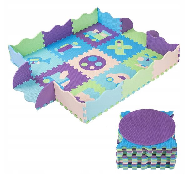 Pěnová puzzle podložka na hraní 122x122 cm 77 dílů SPRINGOS Traffic pastelová