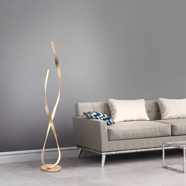 Paul Neuhaus LED stojací lampa Linda, zlatá, kov, stmívatelná, stmívatelný, Mosaz / zlato, Obývací pokoj / jídelna, kov