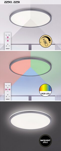 Rabalux 2290 Rasmus LED Stropní svítidlo s ovladačem | Přírodní bílá | RGB | Stmívatelné | 22W | Bílá | Kov | Stříbrná - r-2290