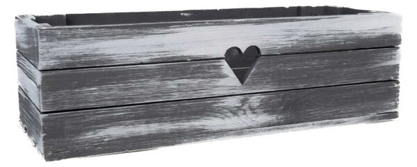 Dřevěný truhlík šedý srdce 40 cm