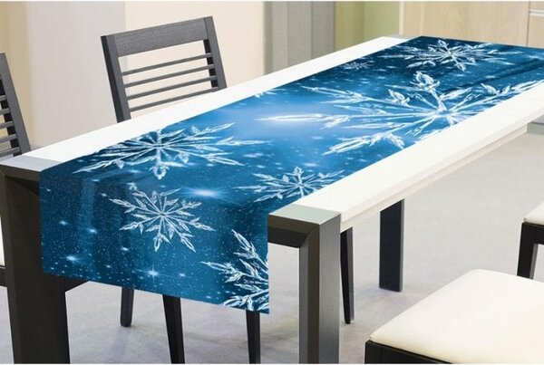 TS V04 Zimní ubrusy - Zimní běhoun na stůl modré SNĚHOVÉ VLOČKY | 40 x 140 cm
