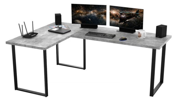 Počítačový rohový stůl VINI, 200/135x74x65, světlý beton