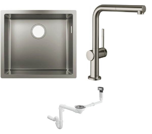 Sada ocelový dřez Hansgrohe S 71 43427800, kuchyňská baterie Hansgrohe Talis M54 72809800, 43921800