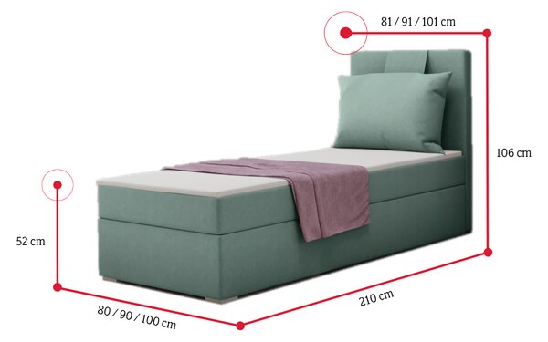 Čalouněná postel boxspring AMANDA + topper, 100x200, soro 61, pravá