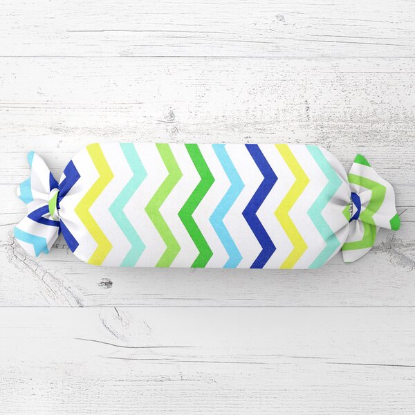 Biante Polštář válec bonbon Sandra SA-378 Zeleno-modro-žluté cik-cak proužky 15x40 cm