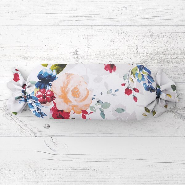 Biante Polštář válec bonbon Sandra SA-387 Velké žluté a modré květy na bílém 15x40 cm