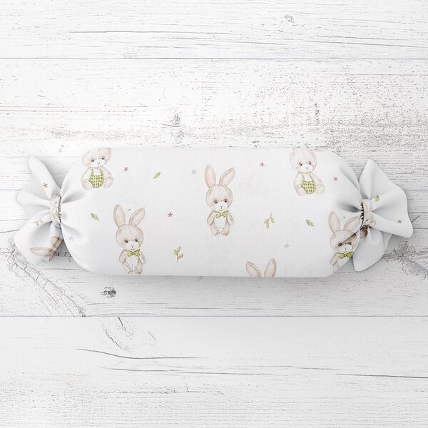 Biante Dětský polštář válec bonbon Sandra SA-401 Zajíčci na bílém 15x40 cm