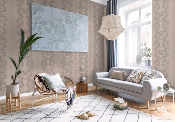 A.S. Création | Vliesová tapeta na zeď Versace 96232-1 | 0,70 x 10,05 m | béžová, šedá, metalická