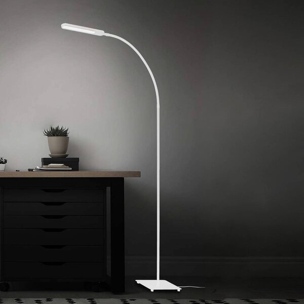 Briloner LED stojací lampa Servo, stmívatelná, bílá, stmívatelný, Bílá / opál, Pracovna / kancelář, kov, Moderní, Lampička na čtení