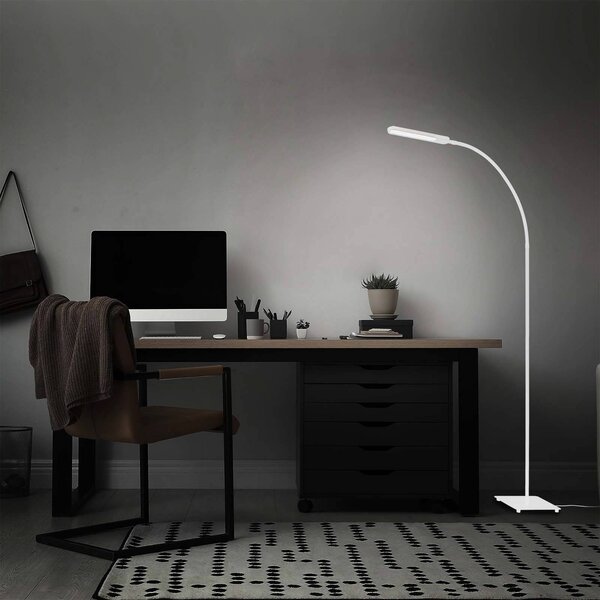 Briloner LED stojací lampa Servo, stmívatelná, bílá, stmívatelný, Bílá / opál, Pracovna / kancelář, kov, Moderní, Lampička na čtení