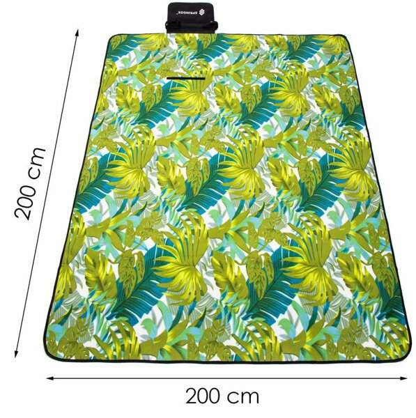 Pikniková deka 200x200 cm SPRINGOS PM041 zelená s listy