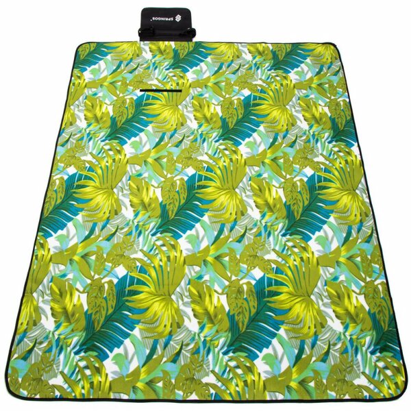 Pikniková deka 200x200 cm SPRINGOS PM041 zelená s listy