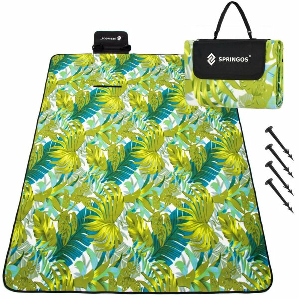 Pikniková deka 200x200 cm SPRINGOS PM041 zelená s listy