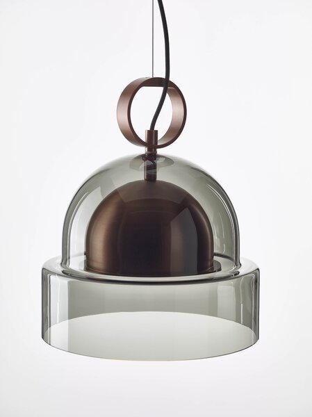 Závěsné designové svítidlo Brokis Dome small PC1346 Barva skla: Šedá kouřová - transparentní sklo, Povrchová úprava baldachýnu a montury: broušená rose gold lak, Dekor skla: Bez dekoru