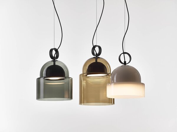 Závěsné designové svítidlo Brokis Dome small PC1346 Barva skla: Šedá kouřová - transparentní sklo, Povrchová úprava baldachýnu a montury: broušená rose gold lak, Dekor skla: Bez dekoru