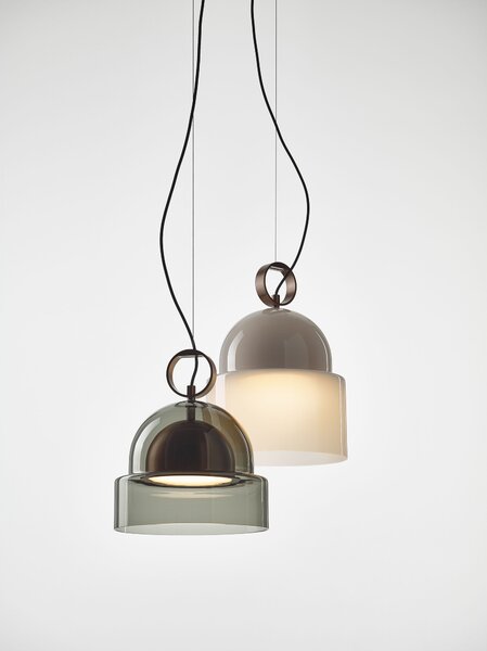 Závěsné designové svítidlo Brokis Dome small PC1346 Barva skla: Šedá kouřová - transparentní sklo, Povrchová úprava baldachýnu a montury: broušená rose gold lak, Dekor skla: Bez dekoru