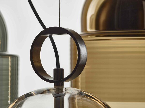 Závěsné designové svítidlo Brokis Dome small PC1346 Barva skla: Šedá kouřová - transparentní sklo, Povrchová úprava baldachýnu a montury: broušená rose gold lak, Dekor skla: Bez dekoru