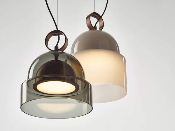 Závěsné designové svítidlo Brokis Dome small PC1346 Barva skla: Šedá kouřová - transparentní sklo, Povrchová úprava baldachýnu a montury: broušená rose gold lak, Dekor skla: Bez dekoru