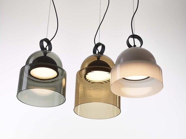 Závěsné designové svítidlo Brokis Dome small PC1346 Barva skla: Šedá kouřová - transparentní sklo, Povrchová úprava baldachýnu a montury: broušená rose gold lak, Dekor skla: Bez dekoru