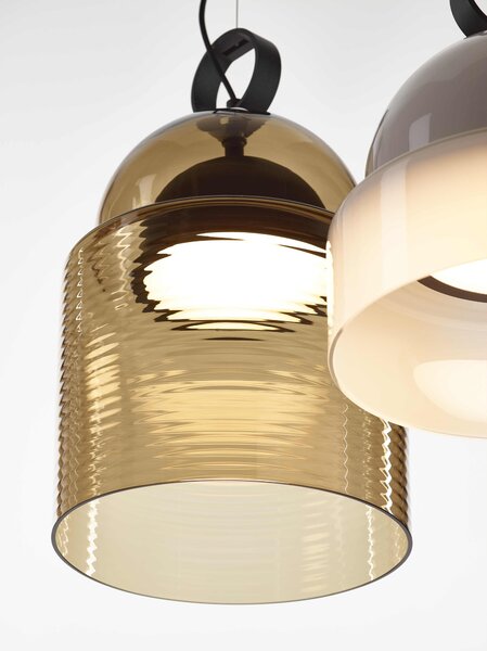 Závěsné designové svítidlo Brokis Dome small PC1346 Barva skla: Šedá kouřová - transparentní sklo, Povrchová úprava baldachýnu a montury: broušená rose gold lak, Dekor skla: Bez dekoru