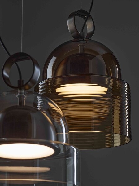 Závěsné designové svítidlo Brokis Dome small PC1346 Barva skla: Šedá kouřová - transparentní sklo, Povrchová úprava baldachýnu a montury: broušená rose gold lak, Dekor skla: Bez dekoru