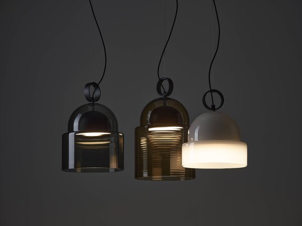 Závěsné designové svítidlo Brokis Dome small PC1346 Barva skla: Šedá kouřová - transparentní sklo, Povrchová úprava baldachýnu a montury: broušená rose gold lak, Dekor skla: Bez dekoru