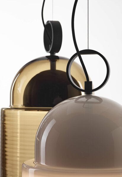 Závěsné designové svítidlo Brokis Dome small PC1346 Barva skla: Šedá kouřová - transparentní sklo, Povrchová úprava baldachýnu a montury: broušená rose gold lak, Dekor skla: Bez dekoru
