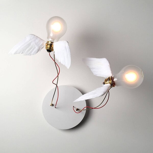 Ingo Maurer Lucellino Doppio LED stropní 2 zdroje, stmívatelný, Bílá / opál, Obývací pokoj / jídelna, Design, Nástěnné svítidlo