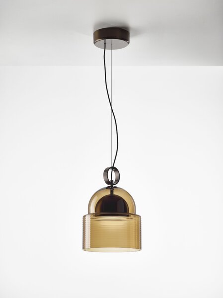 Závěsné designové svítidlo Brokis Dome medium PC1347 Barva skla: Šedá kouřová - transparentní sklo, Povrchová úprava baldachýnu a montury: broušená rose gold lak, Dekor skla: Bez dekoru