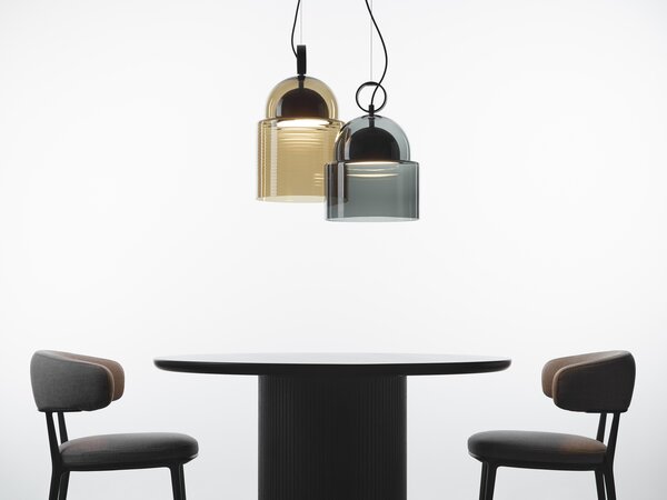 Závěsné designové svítidlo Brokis Dome medium PC1347 Barva skla: Šedá kouřová - transparentní sklo, Povrchová úprava baldachýnu a montury: broušená rose gold lak, Dekor skla: Bez dekoru
