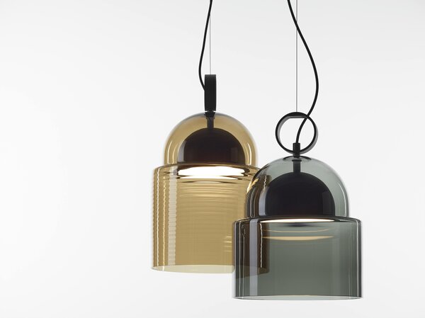 Závěsné designové svítidlo Brokis Dome medium PC1347 Barva skla: Šedá kouřová - transparentní sklo, Povrchová úprava baldachýnu a montury: broušená rose gold lak, Dekor skla: Bez dekoru