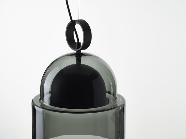 Závěsné designové svítidlo Brokis Dome medium PC1347 Barva skla: Šedá kouřová - transparentní sklo, Povrchová úprava baldachýnu a montury: broušená rose gold lak, Dekor skla: Bez dekoru