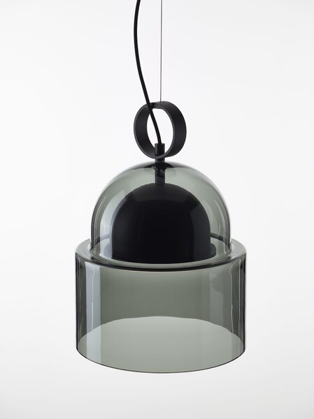 Závěsné designové svítidlo Brokis Dome medium PC1347 Barva skla: Šedá kouřová - transparentní sklo, Povrchová úprava baldachýnu a montury: broušená rose gold lak, Dekor skla: Bez dekoru