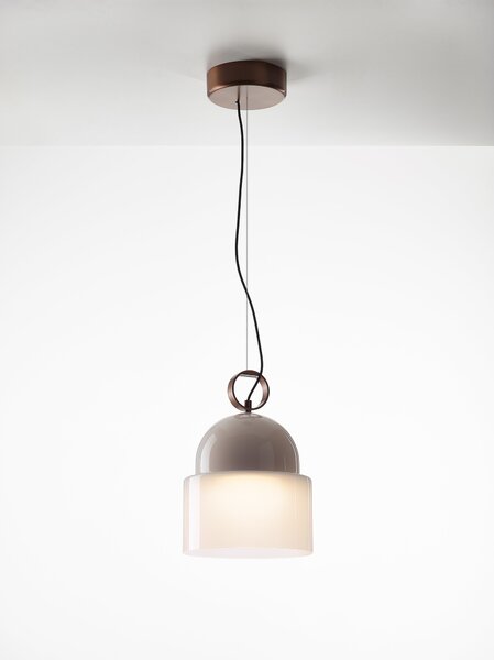 Závěsné designové svítidlo Brokis Dome medium PC1347 Barva skla: Šedá kouřová - transparentní sklo, Povrchová úprava baldachýnu a montury: broušená rose gold lak, Dekor skla: Bez dekoru