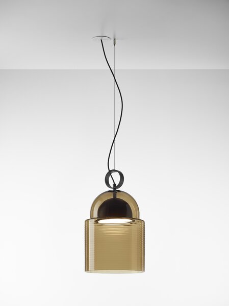 Závěsné designové svítidlo Brokis Dome large PC1348 Barva skla: Šedá kouřová - transparentní sklo, Povrchová úprava baldachýnu a montury: broušená rose gold lak, Dekor skla: Bez dekoru