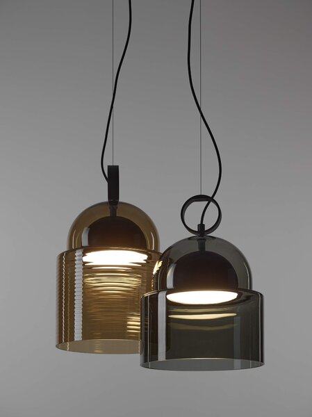 Závěsné designové svítidlo Brokis Dome large PC1348 Barva skla: Šedá kouřová - transparentní sklo, Povrchová úprava baldachýnu a montury: broušená rose gold lak, Dekor skla: Bez dekoru