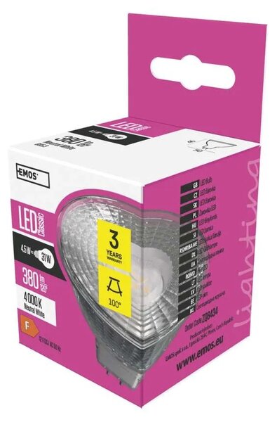 Emos lighting LED žárovka Classic MR16 / GU5,3 / 4,5 W (31 W) / 380 lm / neutrální bílá 1525732400