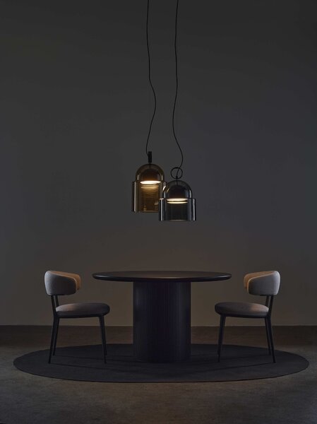 Závěsné designové svítidlo Brokis Dome large PC1348 Barva skla: Šedá kouřová - transparentní sklo, Povrchová úprava baldachýnu a montury: broušená rose gold lak, Dekor skla: Bez dekoru