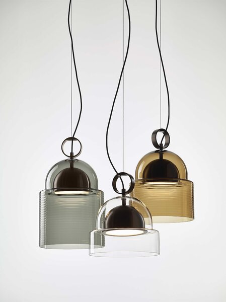 Závěsné designové svítidlo Brokis Dome large PC1348 Barva skla: Šedá kouřová - transparentní sklo, Povrchová úprava baldachýnu a montury: broušená rose gold lak, Dekor skla: Bez dekoru