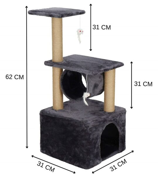 Škrabadlo pro kočky - Domeček s tunelem 4 patra 62 cm SPRINGOS PA1038