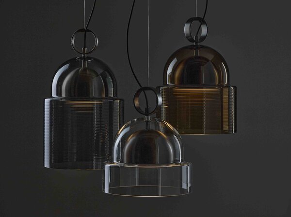 Závěsné designové svítidlo Brokis Dome large PC1348 Barva skla: Šedá kouřová - transparentní sklo, Povrchová úprava baldachýnu a montury: broušená rose gold lak, Dekor skla: Bez dekoru