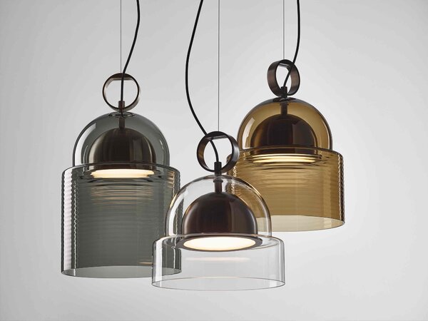 Závěsné designové svítidlo Brokis Dome large PC1348 Barva skla: Šedá kouřová - transparentní sklo, Povrchová úprava baldachýnu a montury: broušená rose gold lak, Dekor skla: Bez dekoru