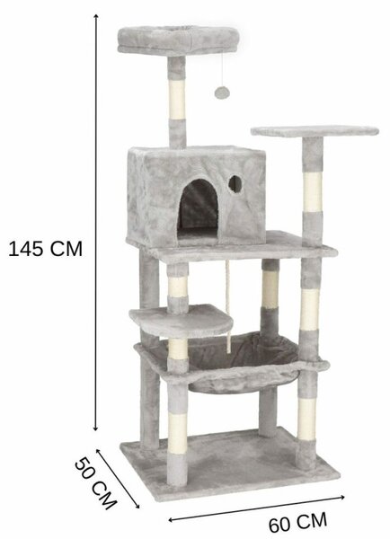 Škrabadlo pro kočky - Domeček s houpacím křeslem 6 pater 145 cm SPRINGOS PA1049